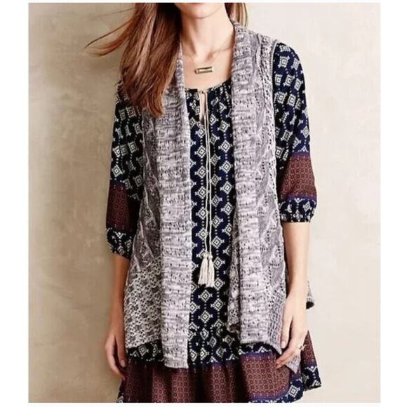 Anthropologie Moth Cardigan Women M/L Lavena Pointelle Draped Open Front Sweater - Picture 1 of 16